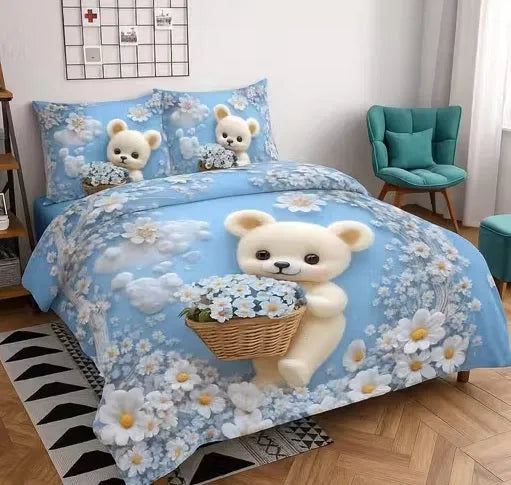 7D Glace Cotton Super King Printed Bedsheet with Pillow Covers